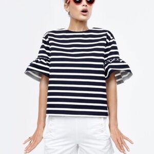 J.CREW FACTORY Striped Ruffle Short Sleeve XS NWT